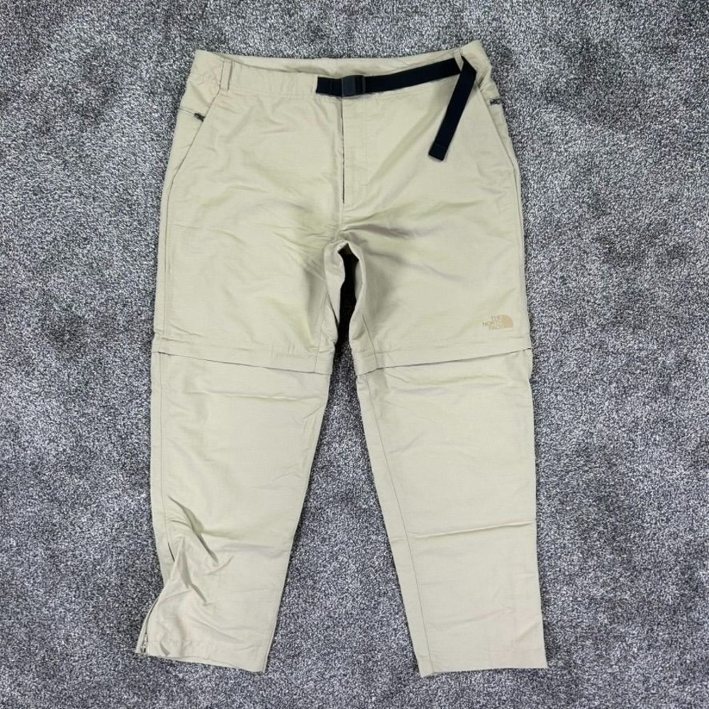 The North Face Convertible Hiking Pants Mens 38 Beige Integrated Belt Outdoors